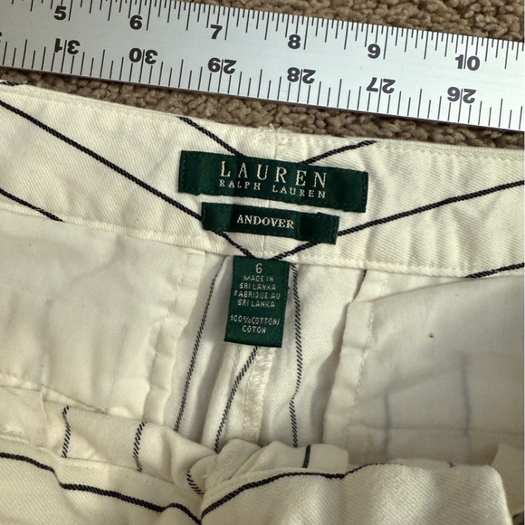Ralph Lauren Pants Women size 6 Ivory Navy Stripe Andover Twill Mid Rise Pants - Picture 5 of 11